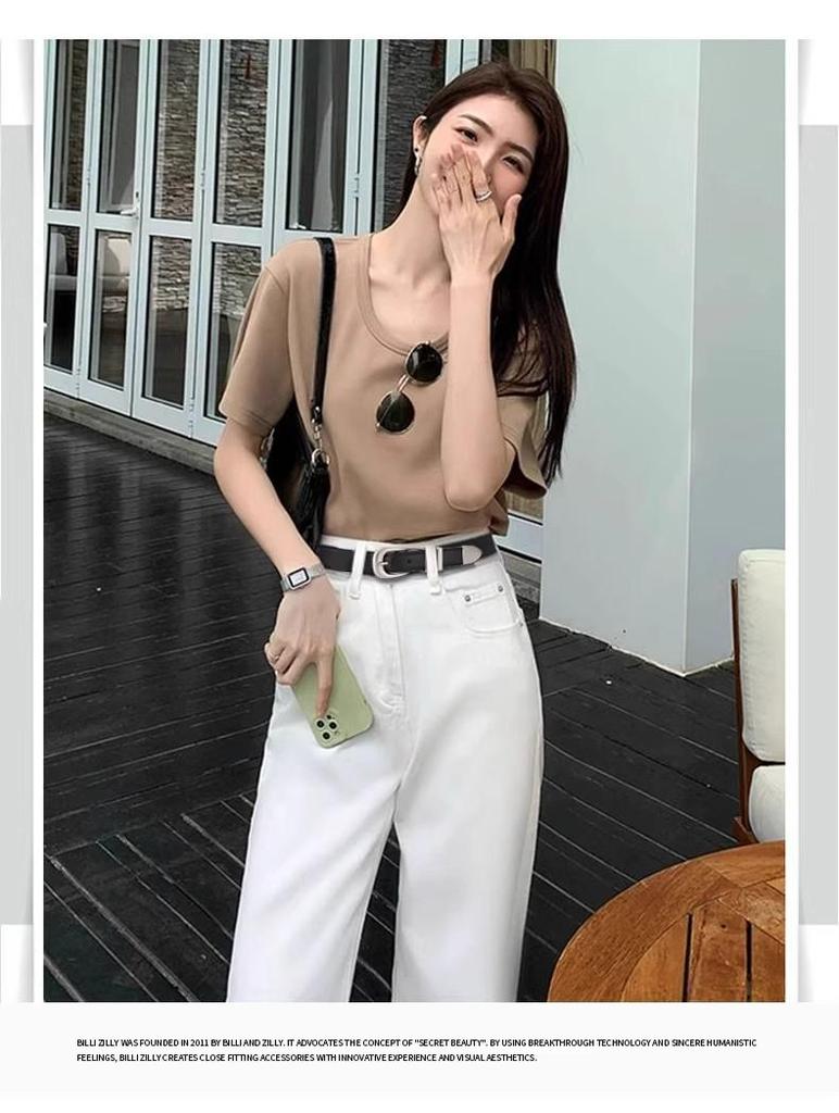 Women's Genuine Leather Cross-Border Waistband: Simple, Versatile, Pure Cowhide Belt for Summer, Black Jeans Style