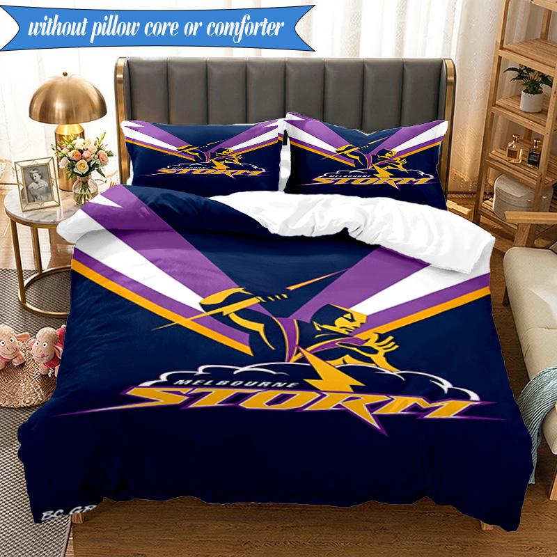 3PCS Melbourne Storm Team Bedding Set 2D Printing (Includes 1 Duvet Cover + 2 Pillowcases Coreless), Bedroom decor,Fan gift