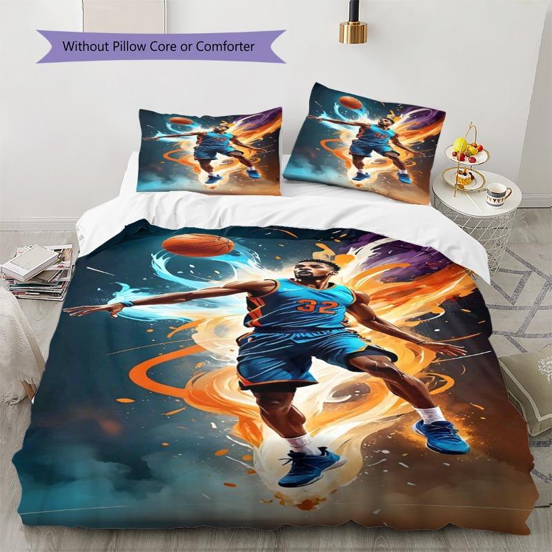 Basketball Player Flame Splash Art Print 3 Pieces Duvet Cover Set Sports Fan Bedding Bedroom Home Decor Without Pillow Core