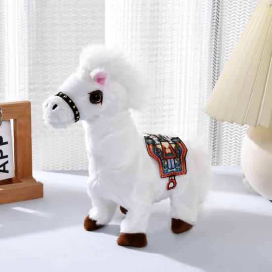 Электрическая плюшевая игрушка-лошадка для детей, ходящая, с подвижным хвостом, интерактивная, плюшевая игрушка-лошадка, для малышей, мальчиков, девочек, развивающая, имитация, мягкая игрушка