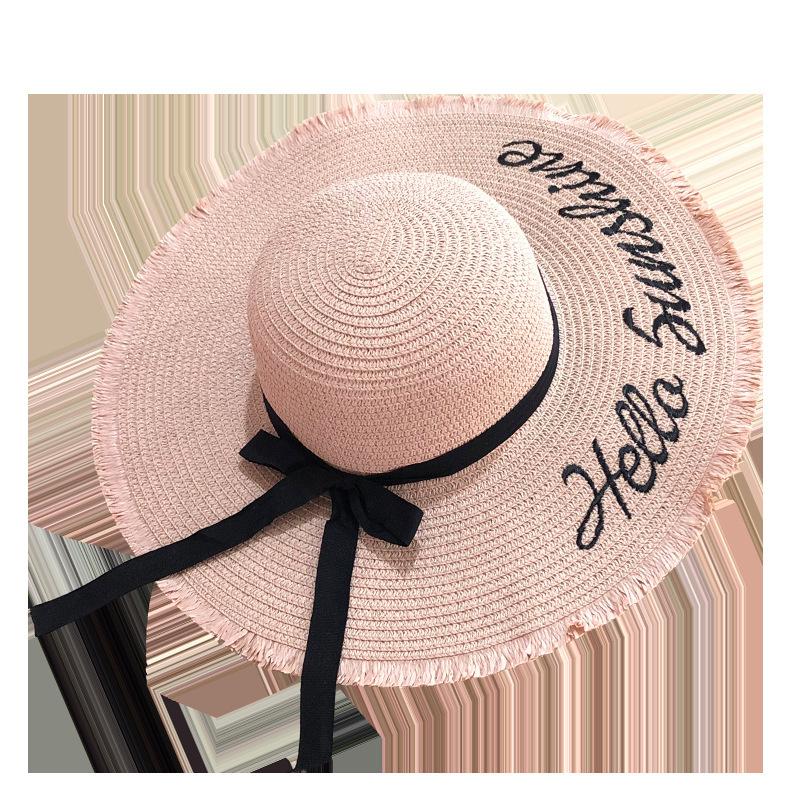Hat female summer seaside sunshade sun hat Korean bow ribbon large brim sun protection straw hat female