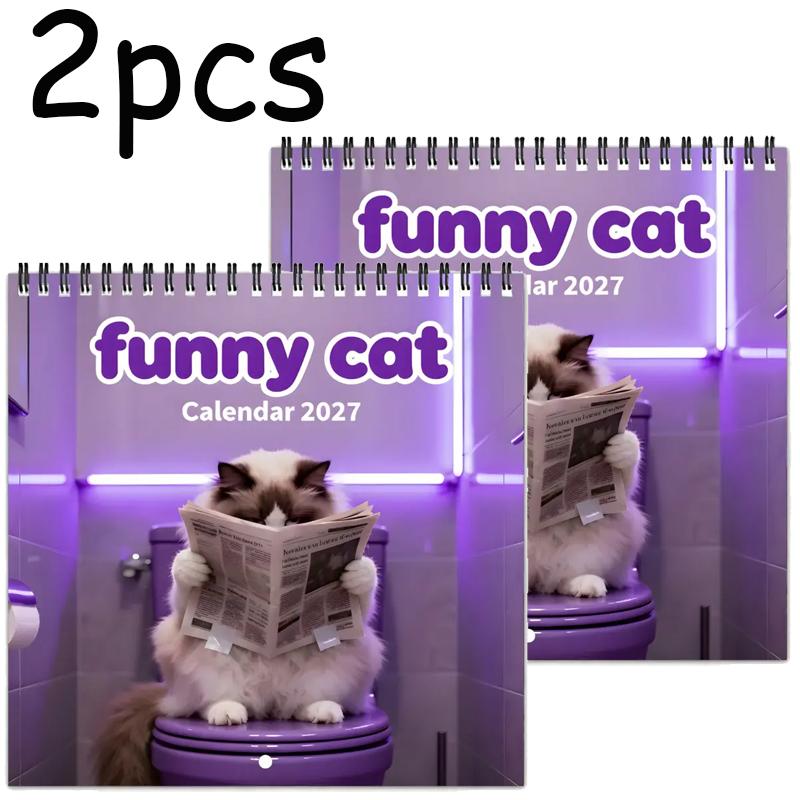 Funny Cat Reading Newspaper 2027 Wall Calendar Spiral Bound Thick Coated Paper Monthly Planner Home Office Pet Lovers Christmas