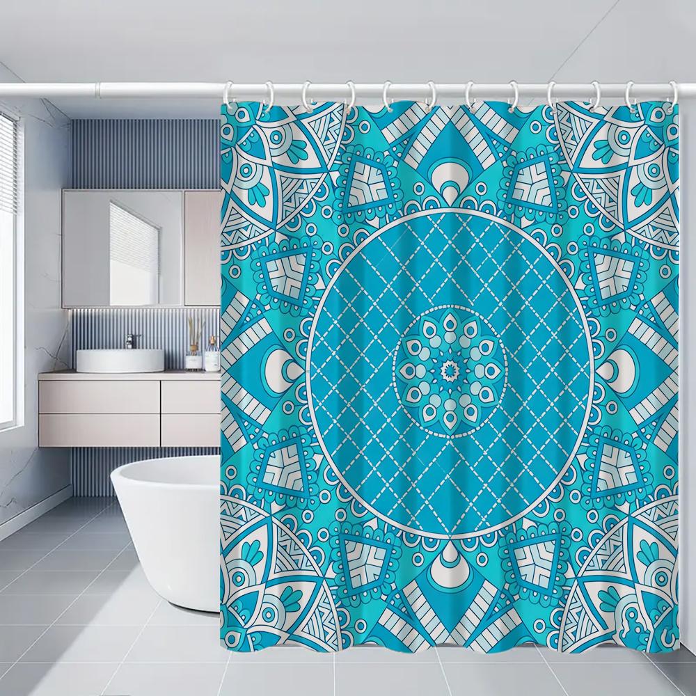Geometric Pattern Shower Curtain Set With Toilet Seat Cover And Rug 70.8x70.8 Inch