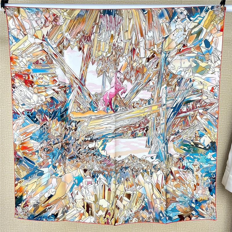 88*88cm Chinese Pure Mulberry Silk Temperament Art Pattern Square Scarf Shawl Neckerchief Women Cloth Accessories