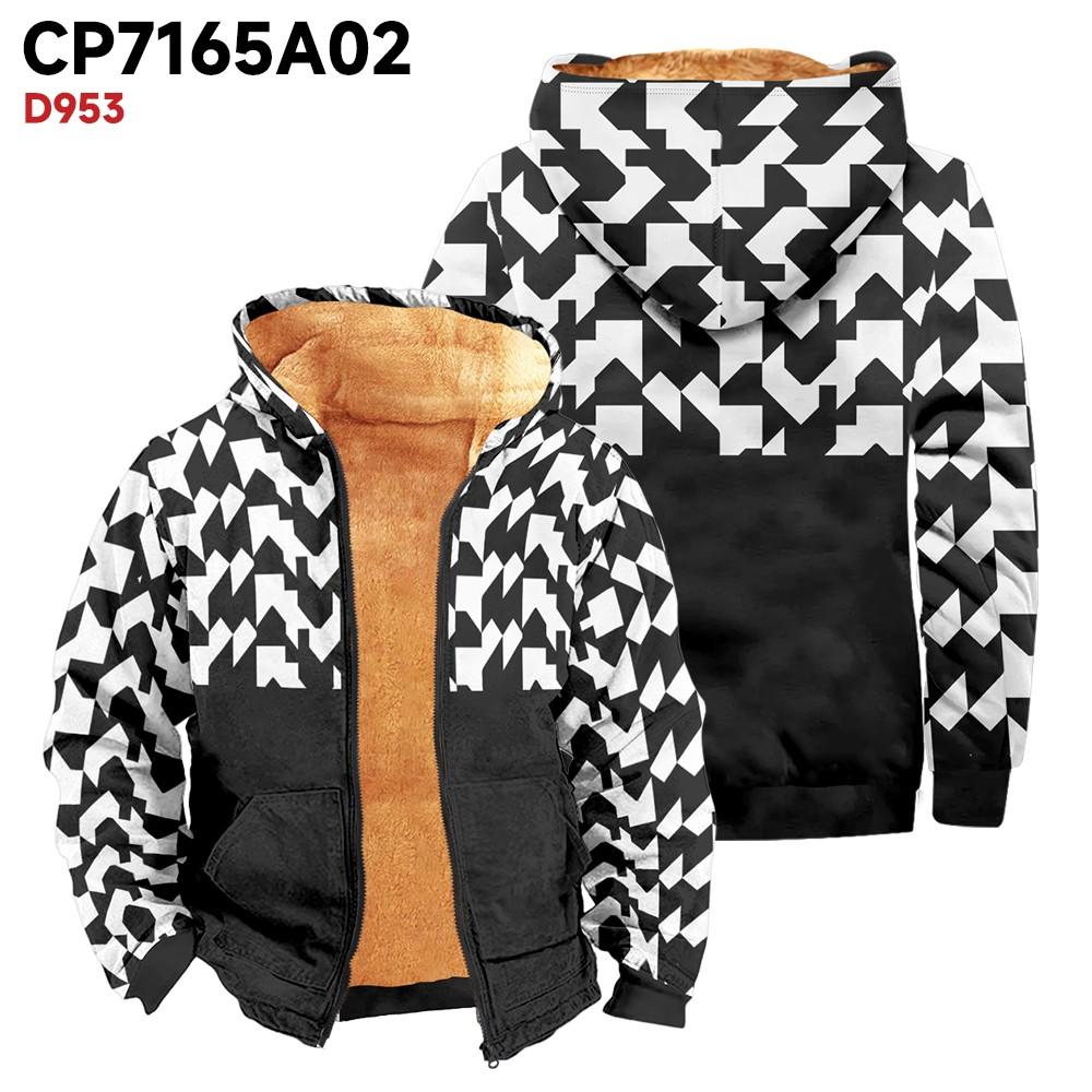 Men's Print Long Sleeve Pocket Coat Fashion Plus Velvet Overcoat