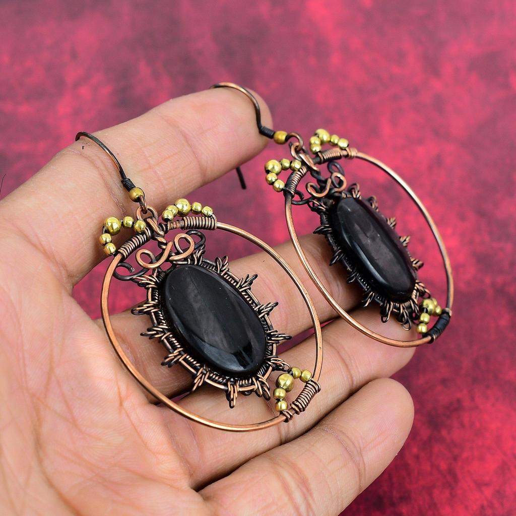 Hypersthene gemstone earring copper wire wrapped earrings handmade earring copper jewelry gifts for wife designer earrings wire wrap jewelry