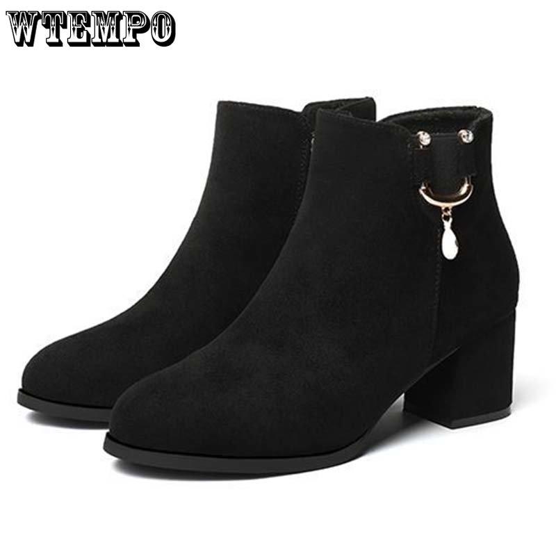 Женские кожаные ботинки из искусственной замши, матовая кожа, короткий цилиндр, на высоком каблуке с круглой головкой, водяная буровая машина, боковая молния, противоскользящие пригородные туфли на толстом каблуке, мягкая подошва