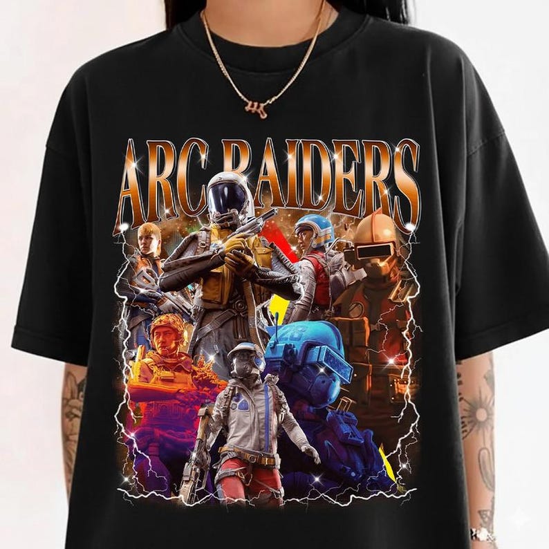 Игровая унисекс футболка ARC Raiders, Ретро футболка Arc Raiders, Винтажная футболка-bootleg Arc Raiders, Забавная футболка с игровым эмоутом, Подарок для геймера