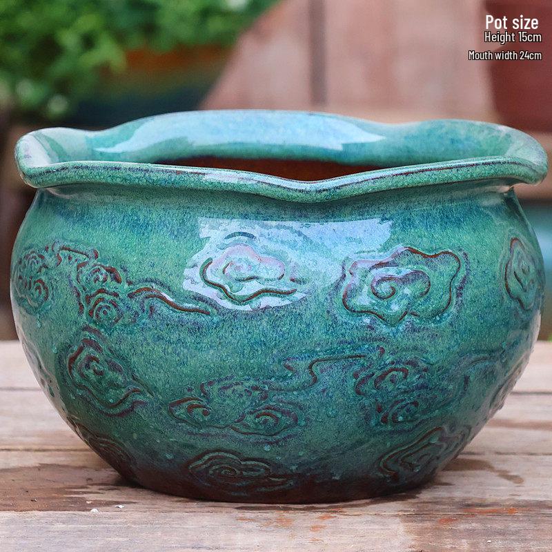Large Coarse Pottery Green Planter: Ceramic Flower Pot for Succulents, Orchids, and Plants