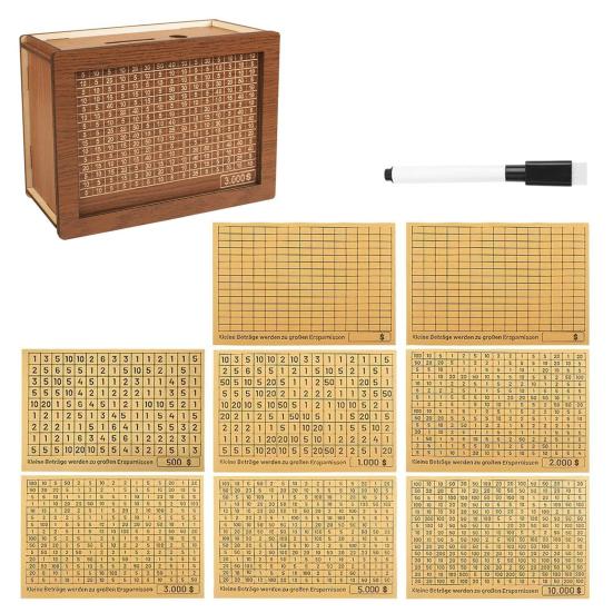 Wood Money Box with Target Number Sticker Marker Pen Large Capacity Piggy Bank Coin Cash Container Kids Adults Money Saving Challenge Case Jar