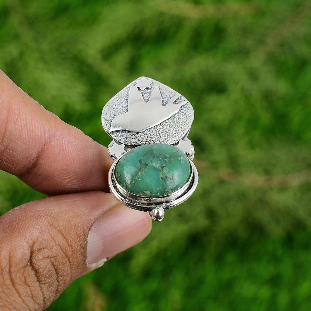 Gift For Her Natural Chrysoprase Statement Bird Adjustable Ring 925 Silver