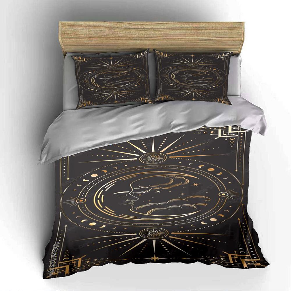 Moon and Stars Black Cosmic Bedding Set Bedding set (1 duvet cover, 2 pillowcases, duvet not included)