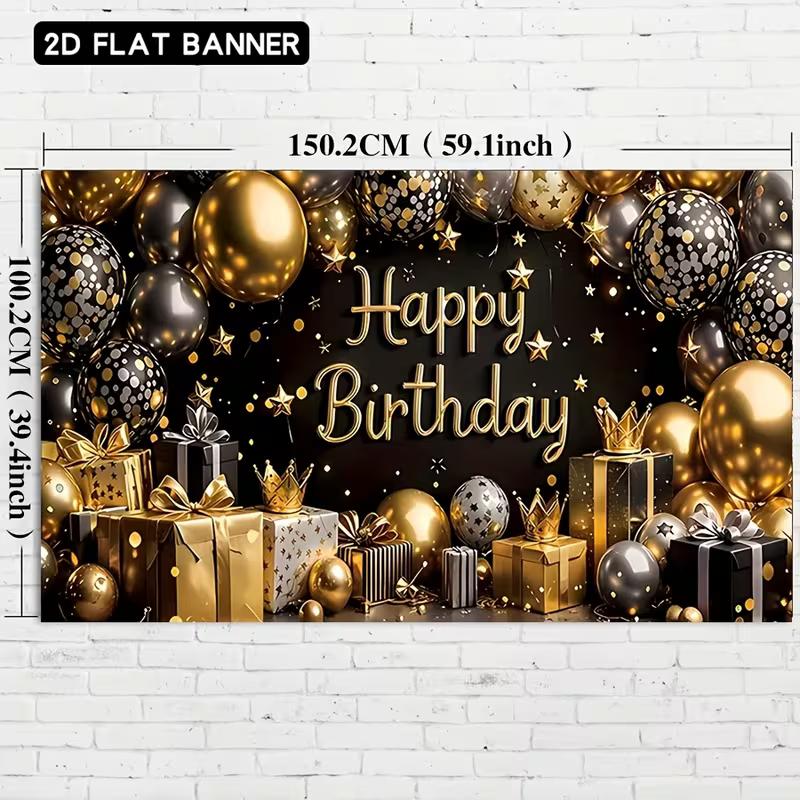 2D Luxury Black Gold Birthday Banner for Night & Adult Themed Parties