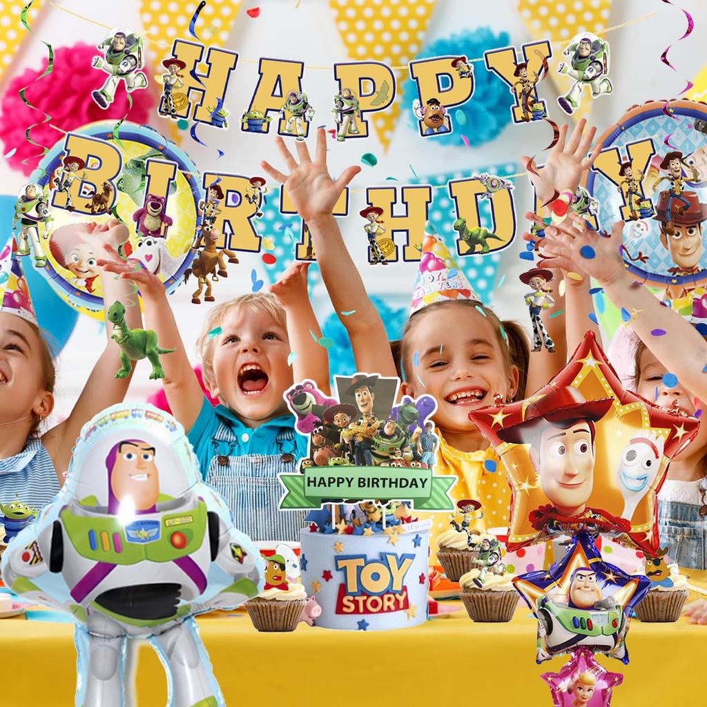Shiartex Toy Story Birthday Decorations, Birthday Balloon Set, Birthday Party Decorations, Happy Birthday Banner, Cake Topper, Character Balloons