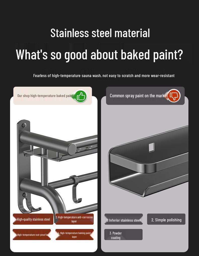 Gray Thick No-Drill Wall-Mounted Bathroom Towel Rack