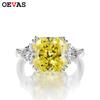 OEVAS 100% Серебро 925 Прозрачный Квадратный 10*10 мм Розовый Белый Желтый Алмаз Высокого Качества Свадебные Кольца Женские Изящные Украшения