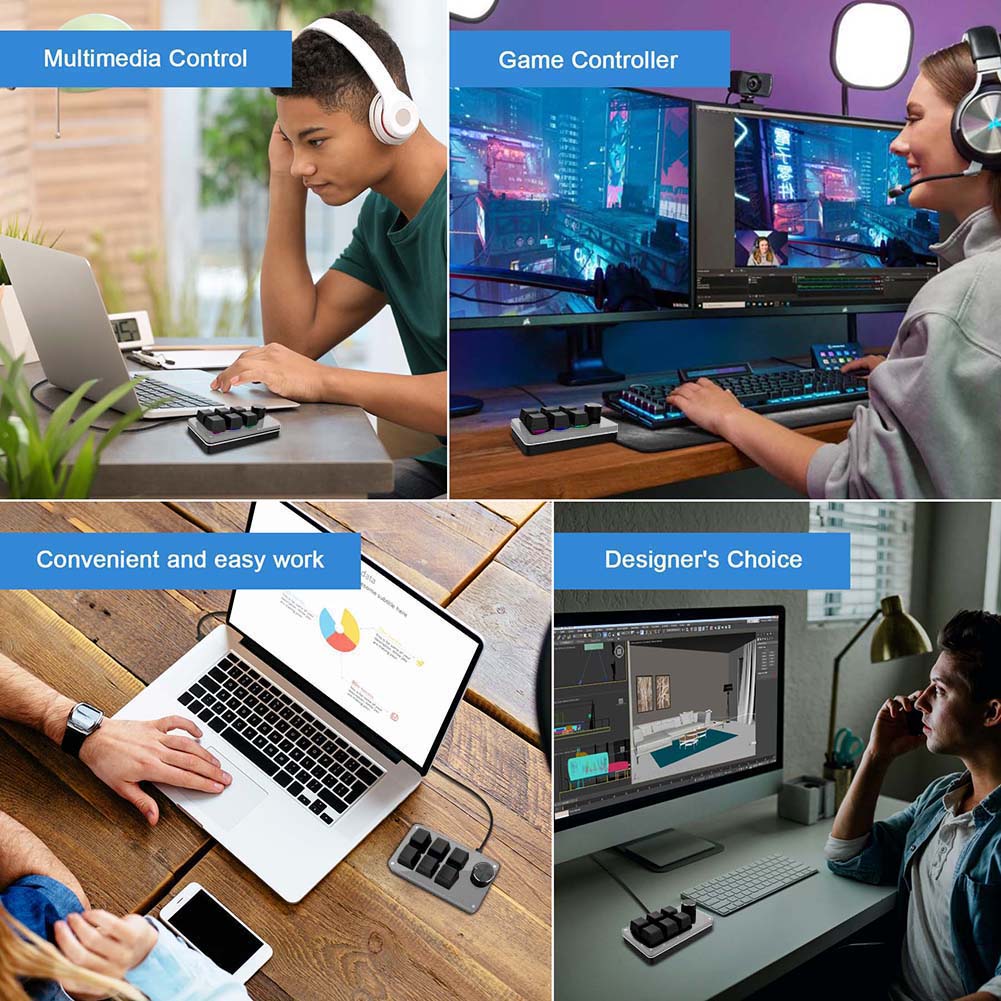 6 Key 1 Knob One Handed Mechanical Gaming Keyboard Bluetooth-Compatible/Wired RGB Mechanical Macropad Hotswap for Office Gaming