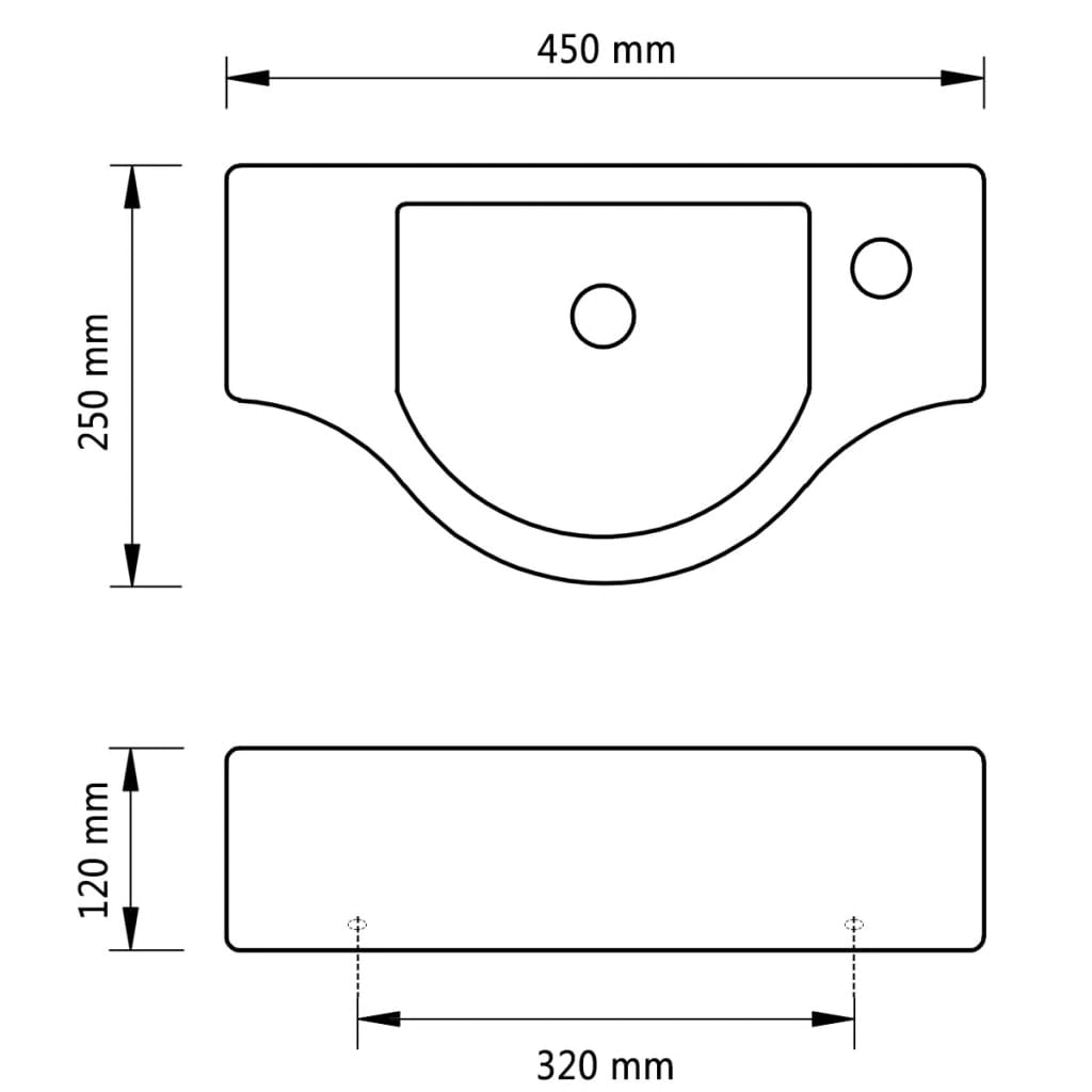 Ceramic wash basin with faucet hole white