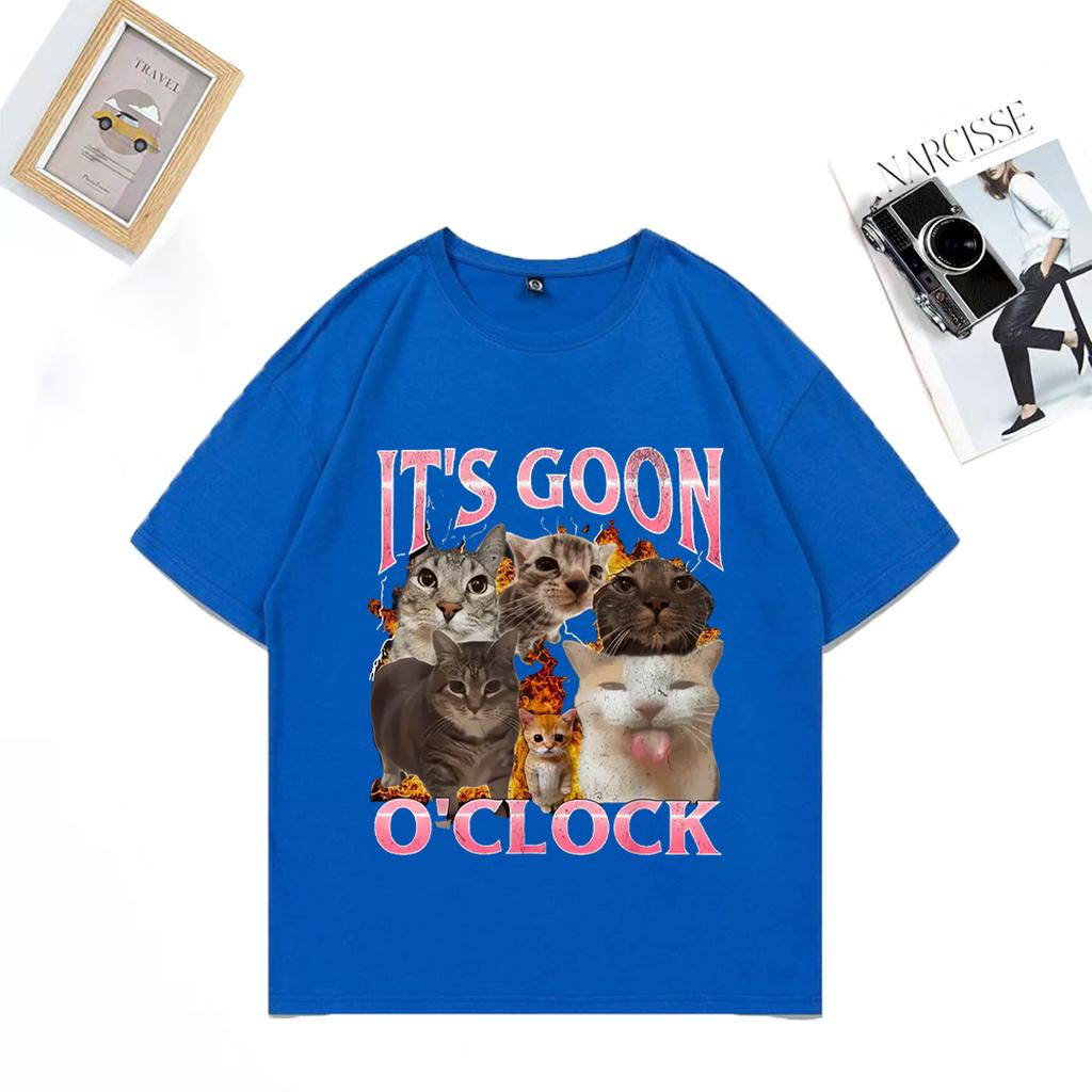 Funny ITs GOON OCLOCK cat Graphics T Shirt Unisex WOMEN Casual  Hip Hop streetwear Tshirt Cotton Short Sleeve Oversized clothes