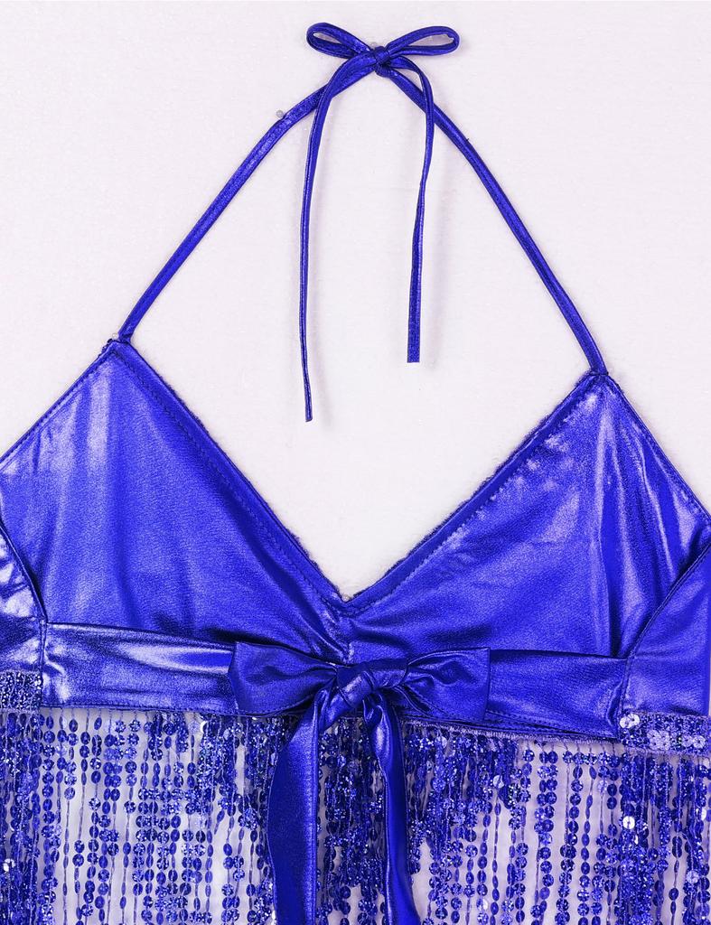 Женские блестящие кисточки с блестками, наряды для танца живота, бюстгальтер с бретельками, топ с мини-юбками с запахом