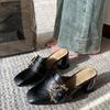 Женские тапочки в одну линию, новые летние кожаные, средний толстый каблук, мягкая подошва, нескользящий роскошный дизайн, женские