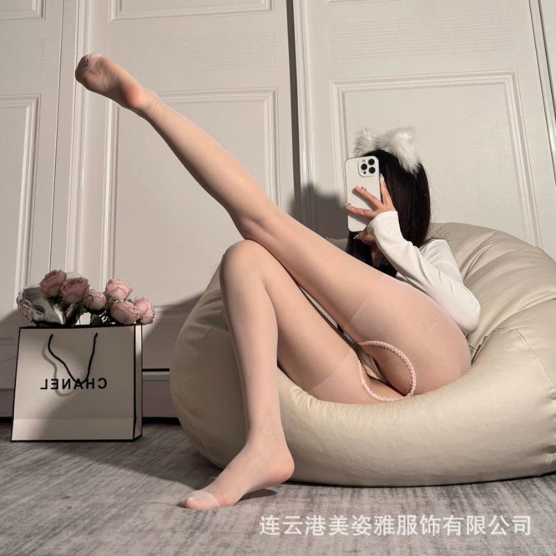 Sex Stockings Open Crotch Black Silk Pure Desire Fishing Net Free Jumpsuit High Waist Sexy Transparent Jumpsuit Thin Spring and Autumn Women