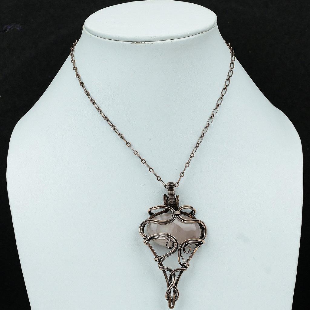 Rose Quartz Gemstone Pendant Copper Wire Wrapped Rose Quartz Jewelry Handmade Pendant Brand New Pendant Copper Wire Wrapped Pendant For Gift