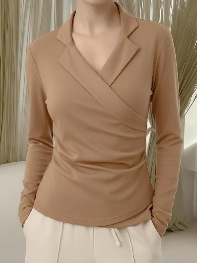 Solid Color Long Sleeve Lapel Pullover Top (2025 Winter/Spring Collection)