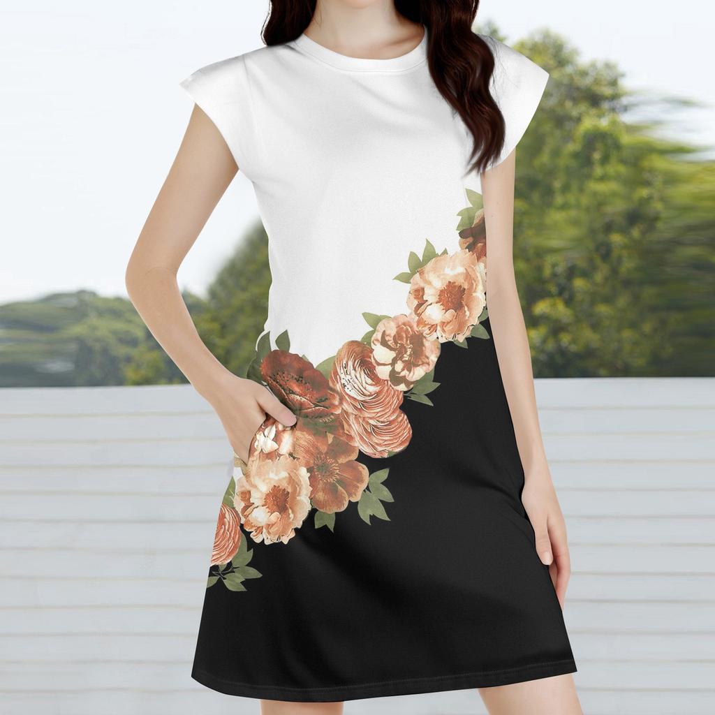 Женское повседневное платье без рукавов с цветочным принтом и круглым вырезом