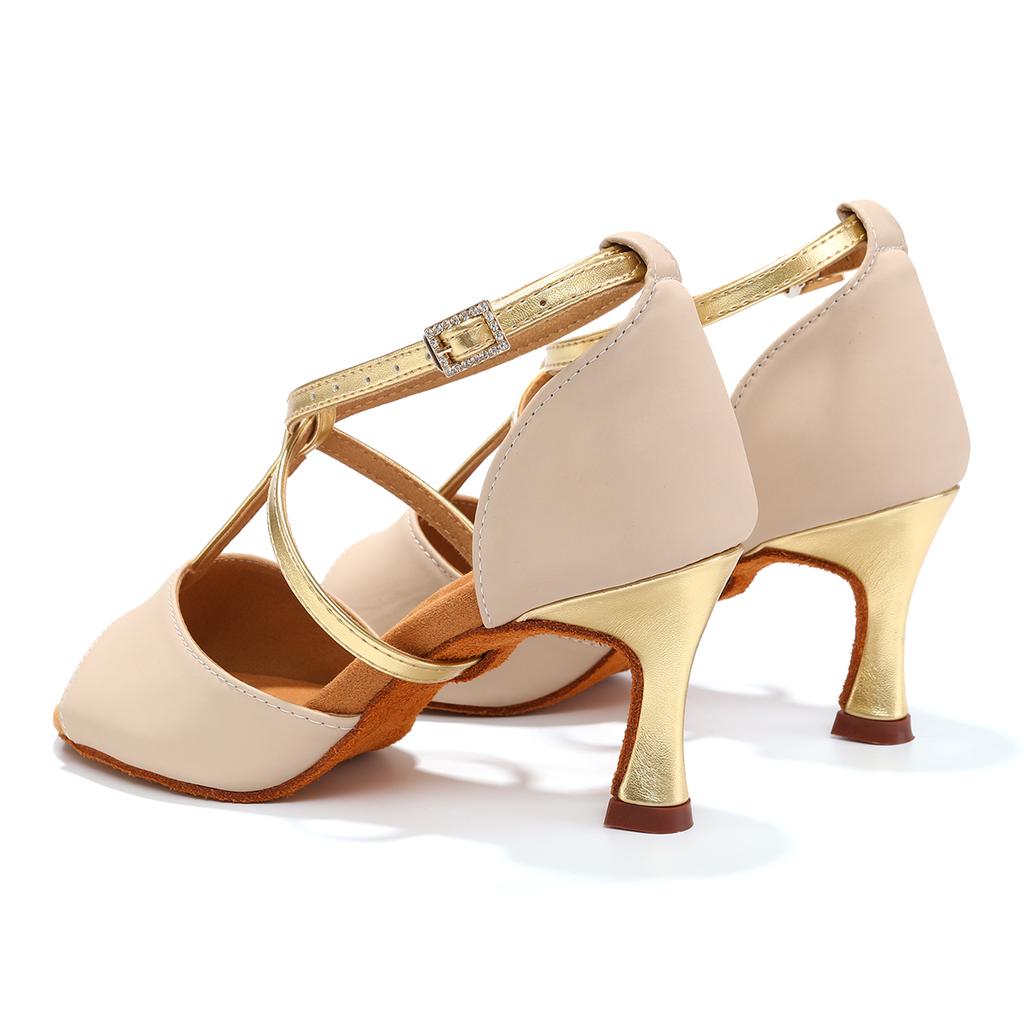 Кожаные Женские Туфли для Современного Танца с Открытым Носком Туфли для Латиноамериканских Танцев Женские Вечерние Бальные Стандартные Туфли на Каблуке 7 см