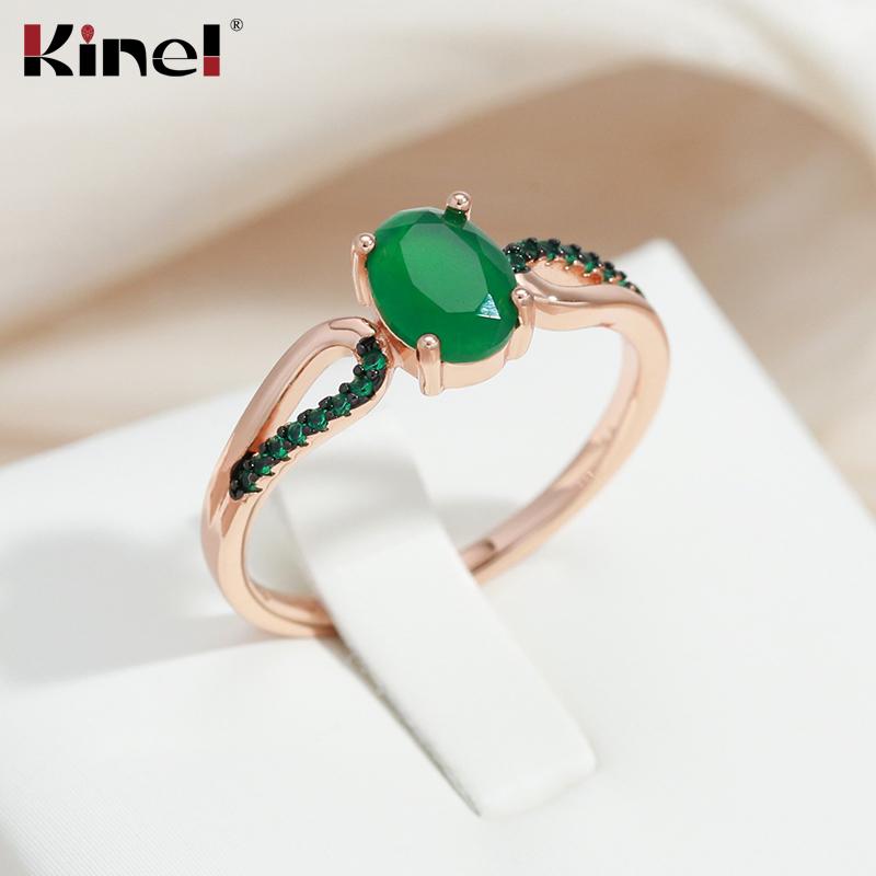 Кольца Kinel с опалом и зеленым цирконом для женщин, винтажные украшения для вечеринок цвета розового золота