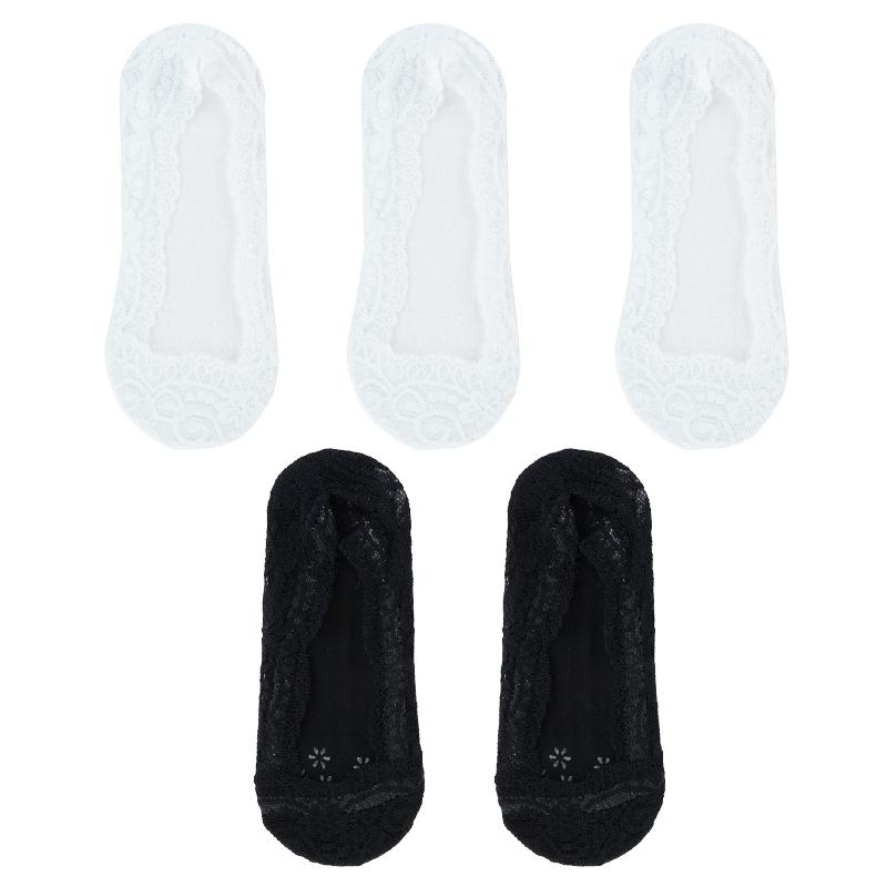 5 Pairs Women's Boat Socks Summer Breathable Comfortable Lace Invisible Socks Thin Silicone Non-Slip Boat Socks Low Socks