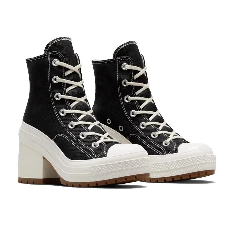 Модные женские высокие парусиновые туфли, модные ботильоны на шнуровке с высоким каблуком и платформой, классические повседневные уличные кроссовки, большие размеры 36-42