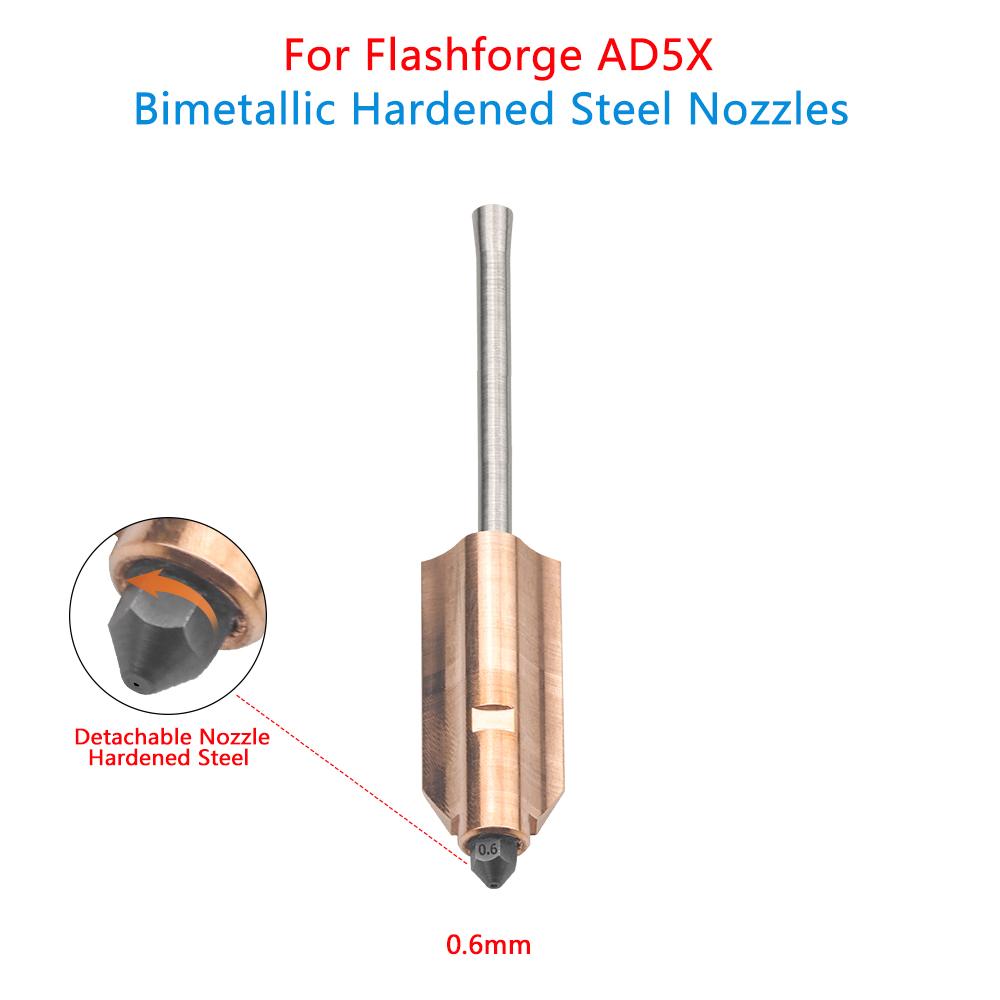 Nozzle For Flashforge AD5X New Upgraded Bimetallic Hardened Steel 0.25mm 0.4mm 0.6mm 0.8mm Detachable Nozzles 3D Printer Parts