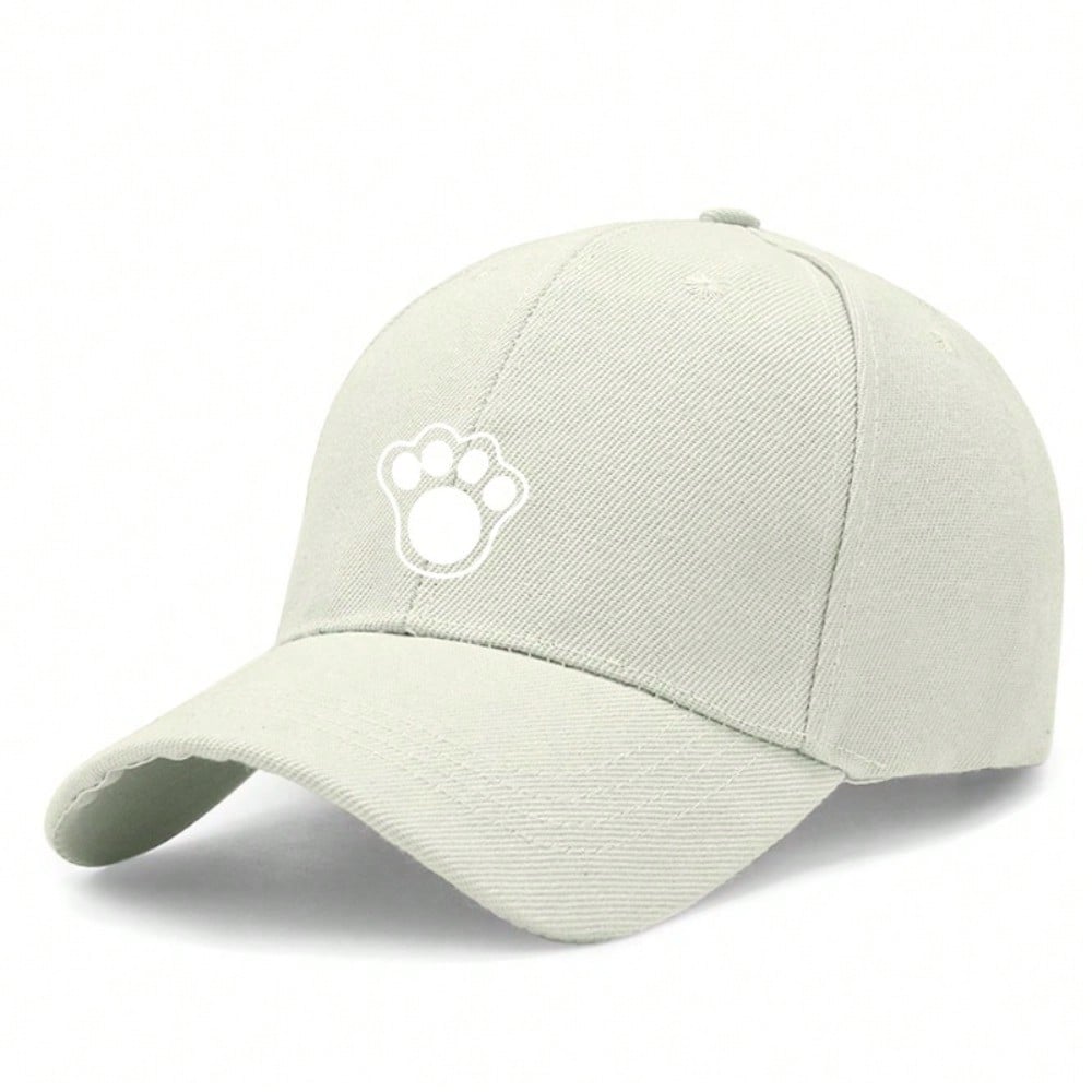 [Cute Paw Print Baseball Cap] Adorable Unisex Paw Print Light Beige Polyester Adjustable Breathable Curved Brim Hat, Pet Lover Gift for Daily Wear