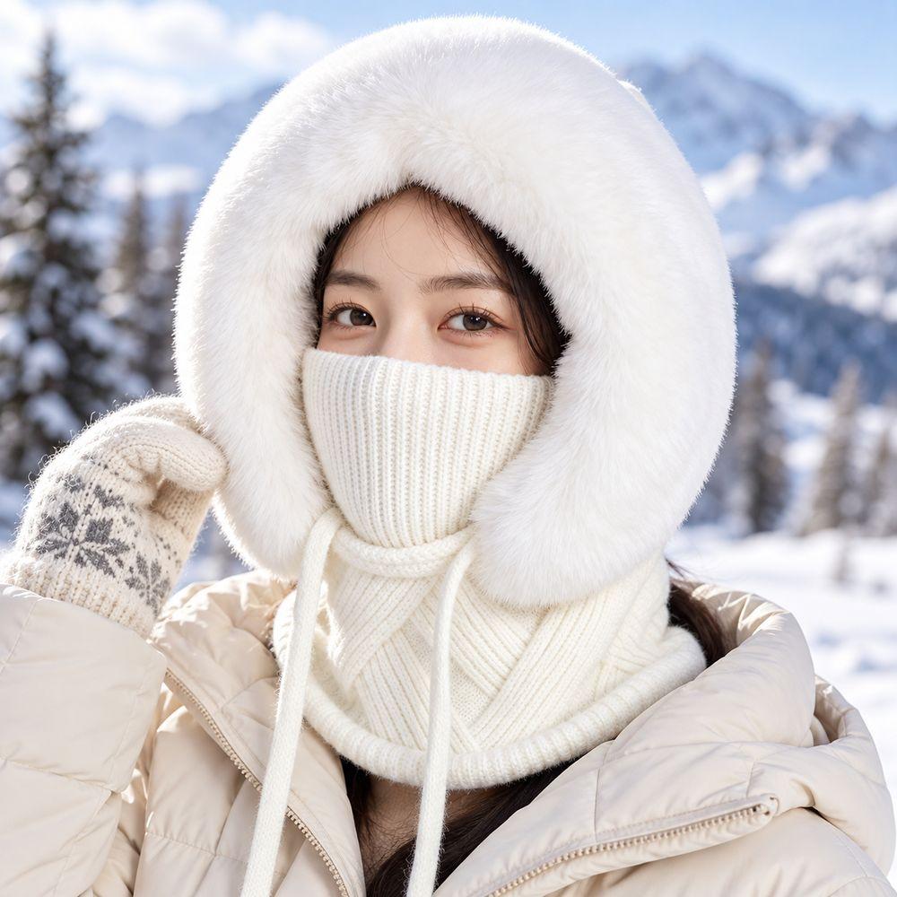 Ear Coverage Knitted Balaclava Diamond Pattern Women's Knitted Ear Protectors Scarf Women