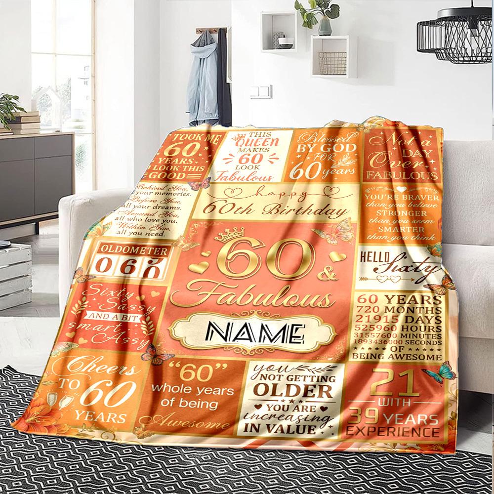 Happy 60Th Birthday Blanket Personalized Name Soft Warm And Versatile For Sofa Bed Office And Travel Machine Washable Comfortable In All Seasons Best