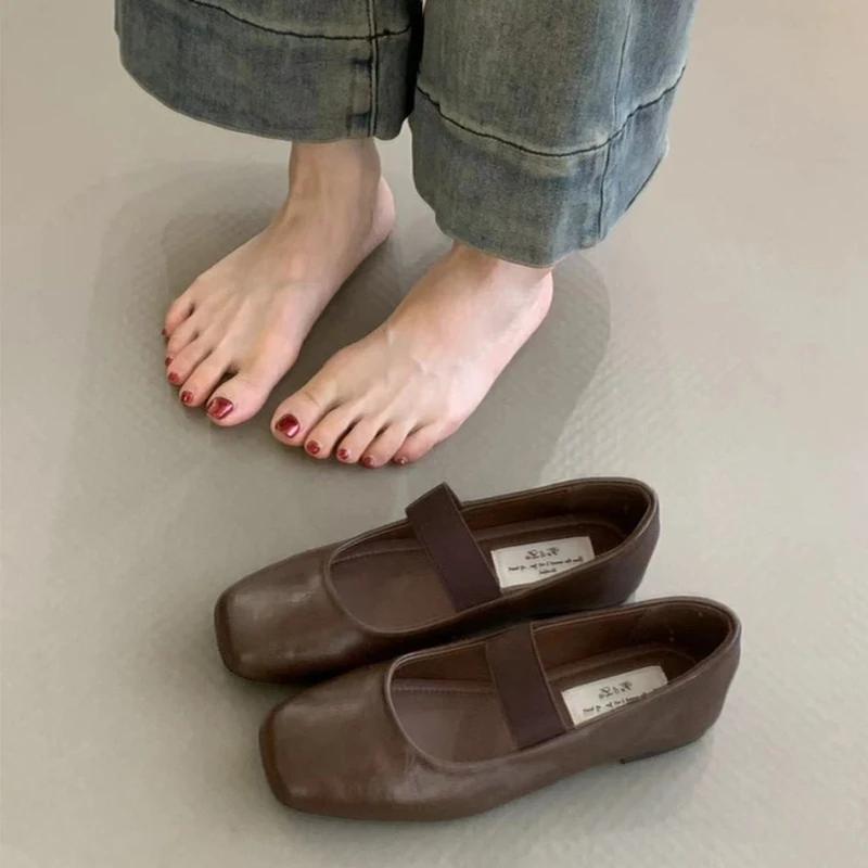 Женские балетки с квадратным носком, модные, с мелкой резинкой, весна-осень, удобные, с мягкой подошвой, женские балетки