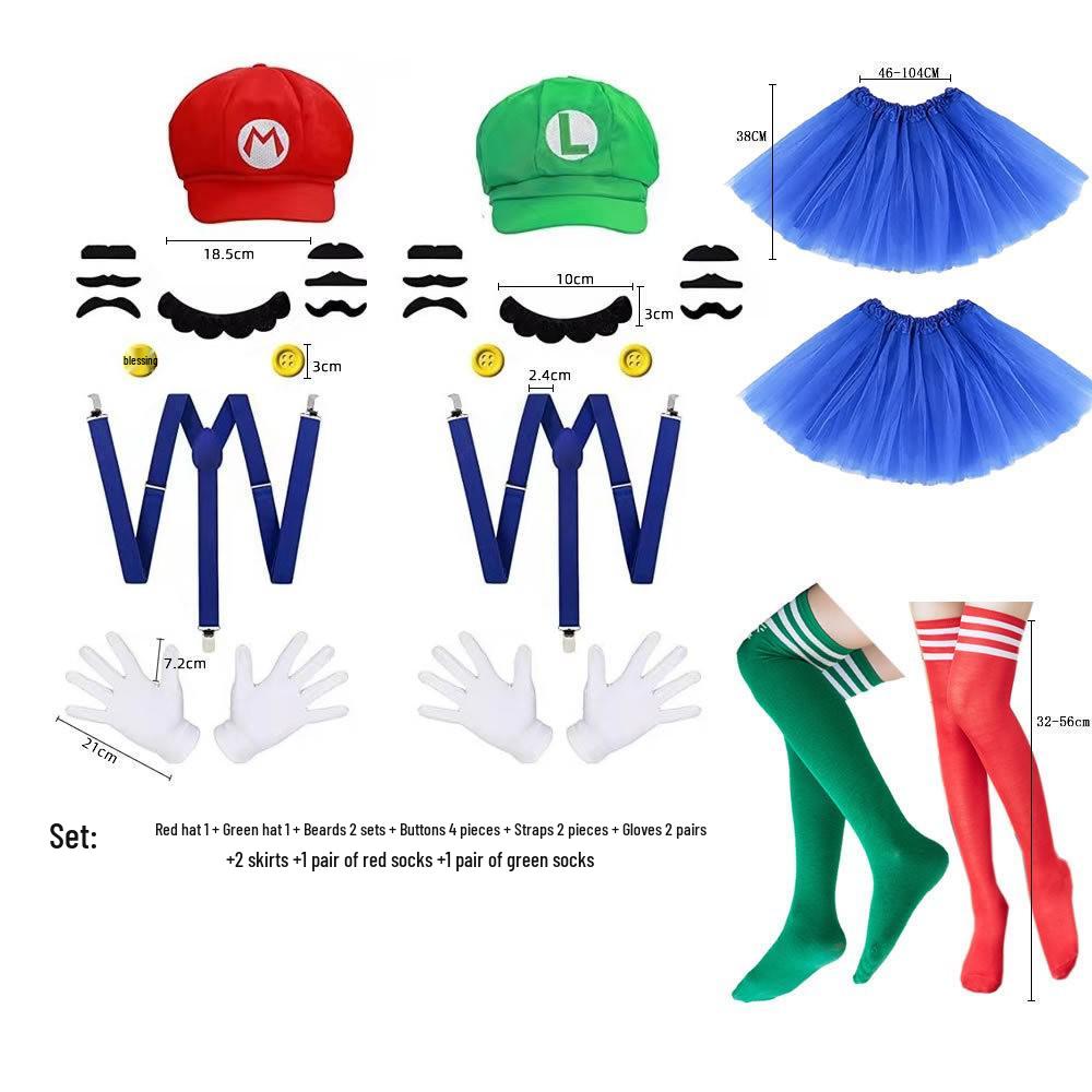 Octagonal Hat Cosplay Set: Parent-Child Style with Hat, Gloves, Beard & Suspenders for Adults & Kids