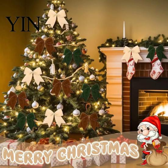 Holiday Wreath Decorations 2Pcs Christmas Tree Bow Decors, Velvet Fabric Hanging Ornament Indoor Supplies for Home, Festive Garland Wedding