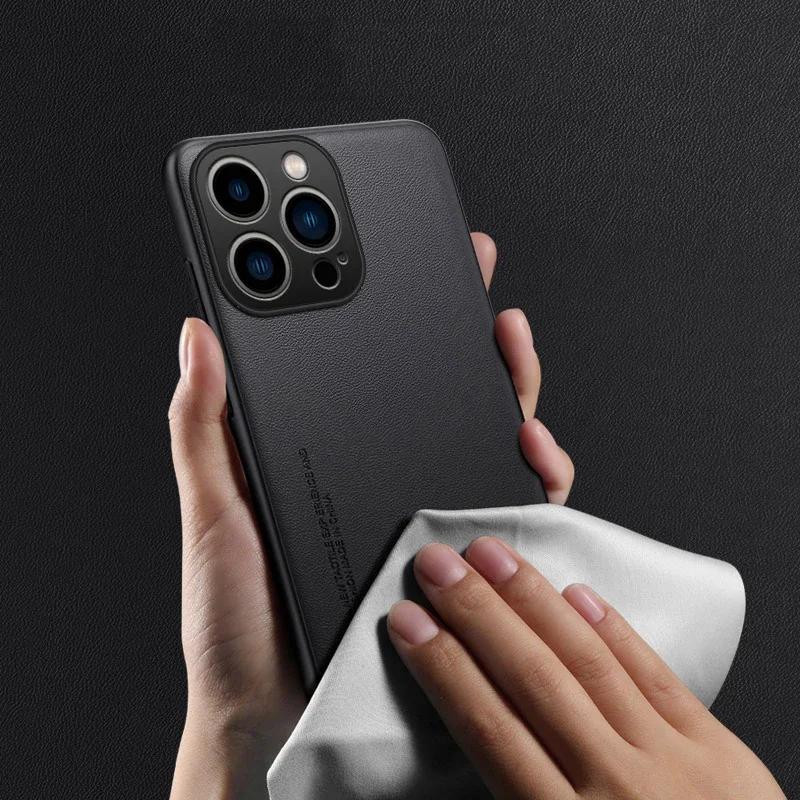 EUCAGR Роскошный чехол для телефона из ПУ-кожи для iPhone 17 Pro Max 17E 16E 15 14 13mini 12 Pro Max Однотонная кожаная ударопрочная мягкая задняя крышка