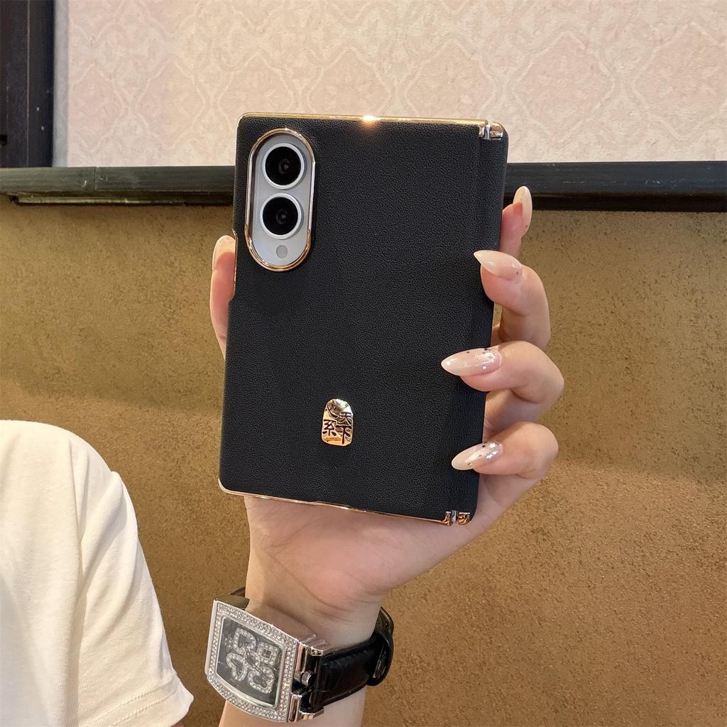 Применимо к чехлу для мобильного телефона Samsung zfold1ultra, двойная центральная ось FOLD1/1 новый простой кожаный гальванизированный противоударный чехол