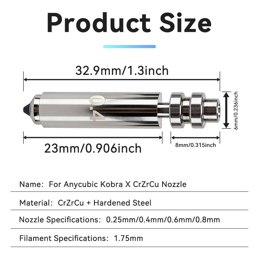 Kobra X Bimetallic Nozzle For Anycubic Hotend Print Head Assembly 0.25/0.4/0.6/0.8mm Resist 300°C Hotend 3D Printer Accessories