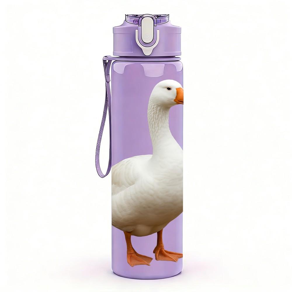 1PC White Duck Standing Farm Print 750ml Color Plastic Sports Water Bottle Leakproof Flip Straw Lid Suitable for Sports Office Home Use