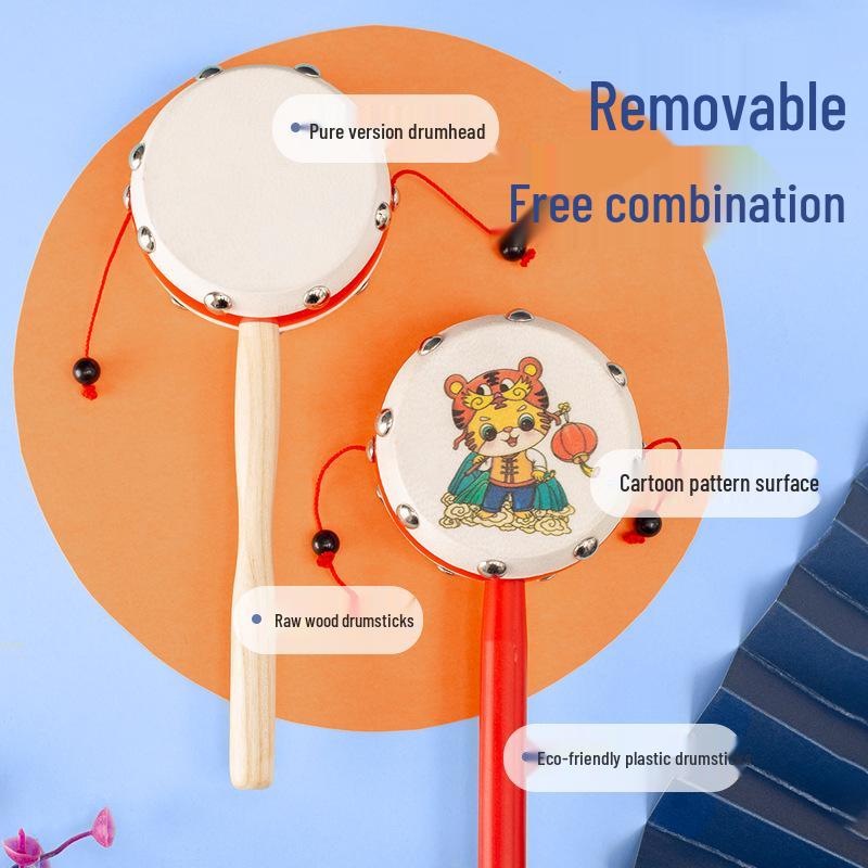 Деревянная погремушка из овчины, ручной волновой барабан для новорожденных и малышей