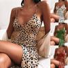 Women Fashion Summer Sleeveless Animal Print Cami Dress Spaghetti Strap V-neck Sexy Leopard Short Dress Plus Size Beach Sundress Casual Party Dress