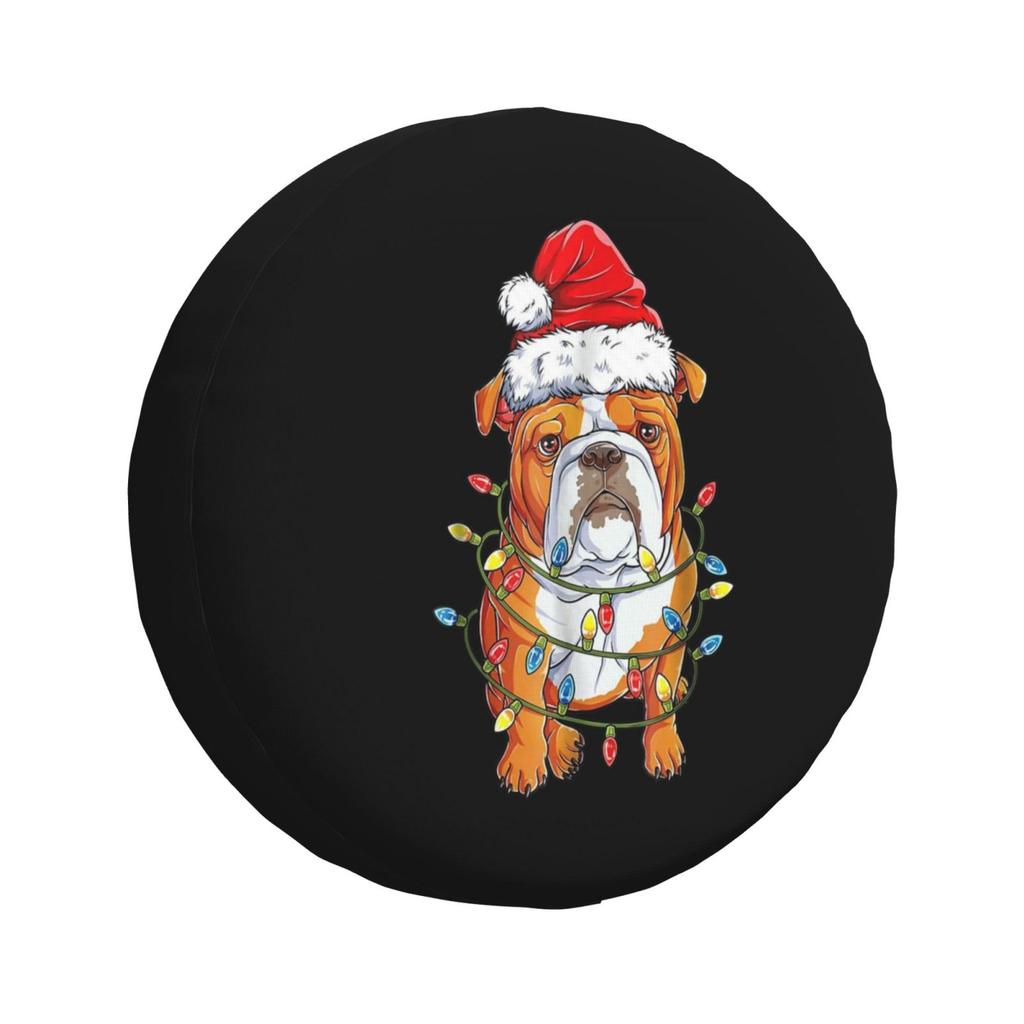 Bulldog Christmas Spare Tire Cover Universal 4WD 4x4SUV Wheel Protective Cover Automotive Accessories 14 15 16 17 Inches