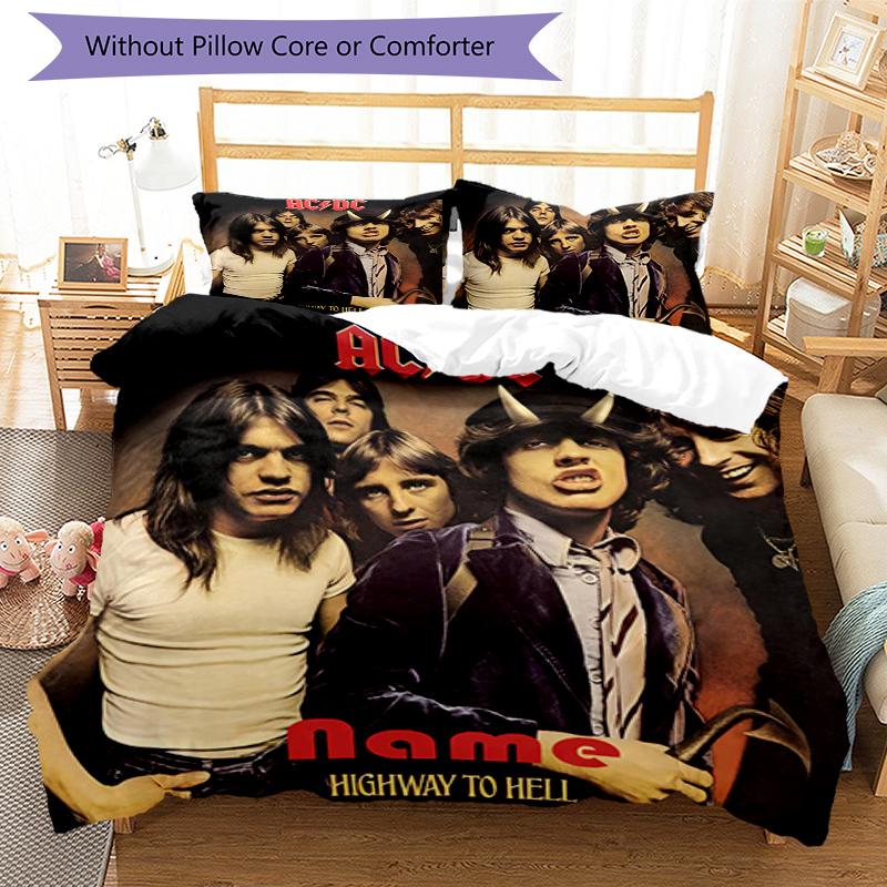 3pcs Custom Name ACDC Bedding Set Duvet Cover Closure Includes 1 Duvet Cover & 2 Pillowcases, Soft and Comfortable for All Seasons.