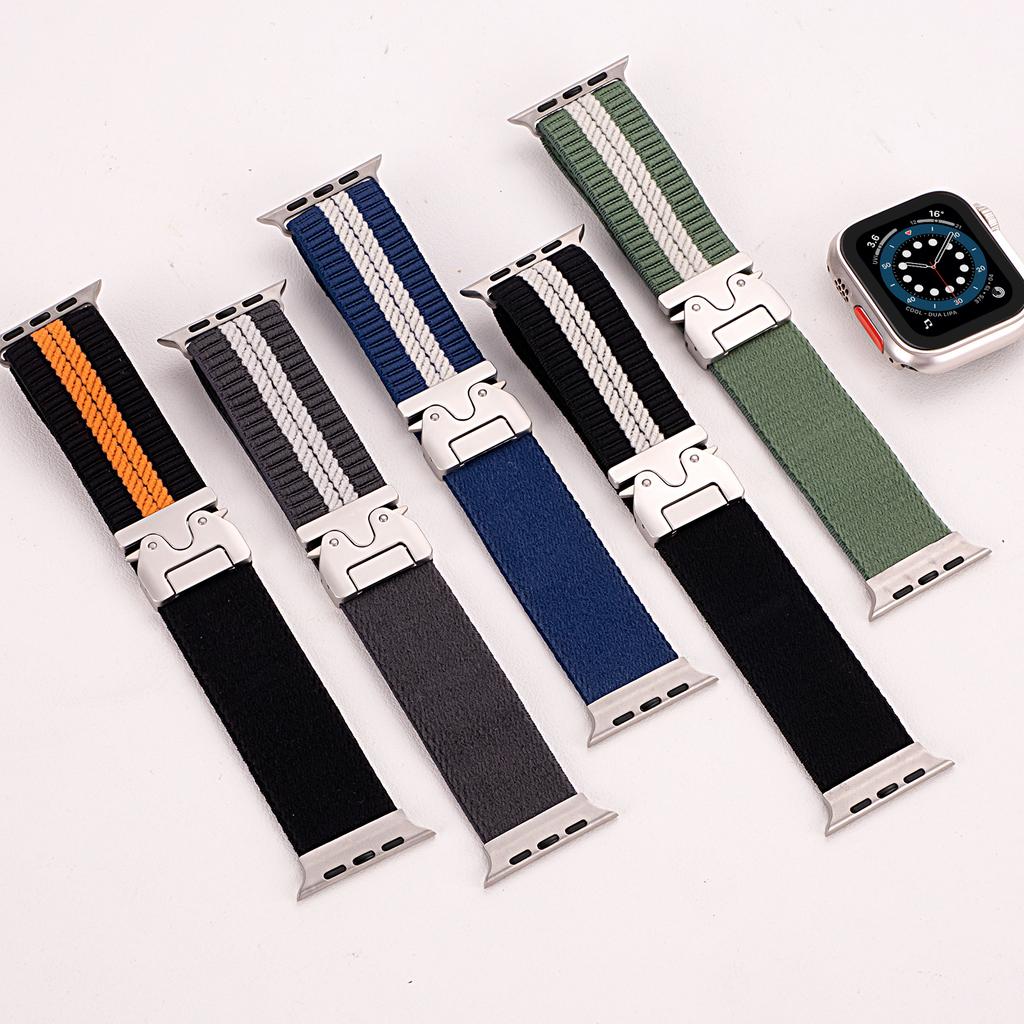 Nylon Watch Band for Apple Watch Series 10 Ultra 9 8 7 SE 6 5 4 3 2 1 46mm 49mm 45mm 44mm 42mm Stripe Design Parachute Buckle Strap