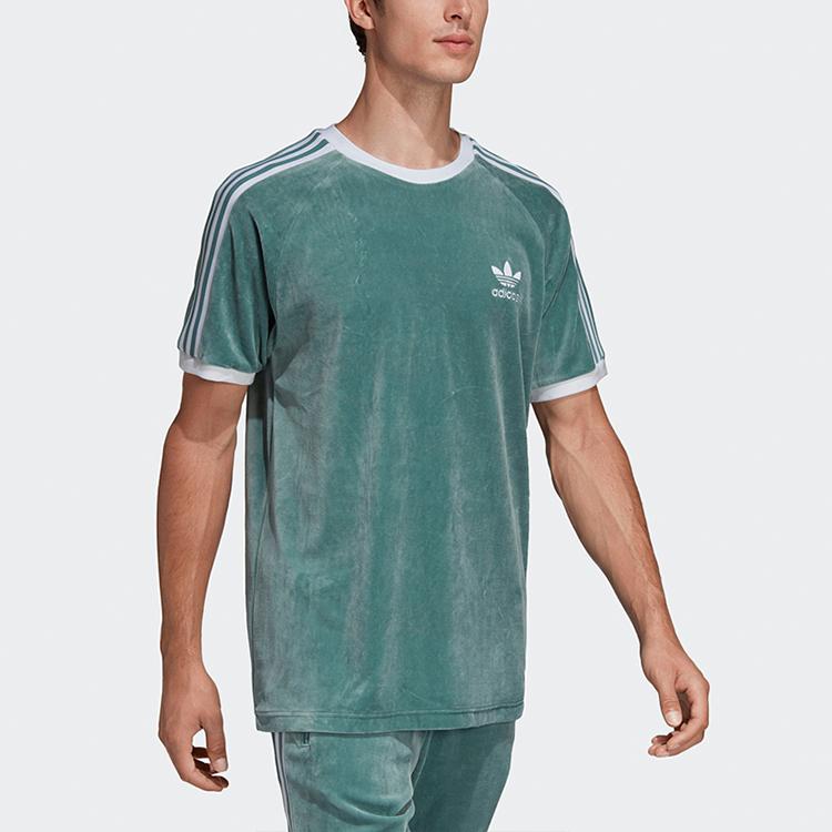 adidas Уютная футболка с круглым вырезом в полоску в стиле ретро Originals (Версия Х) Мужские топы зеленые DV1623